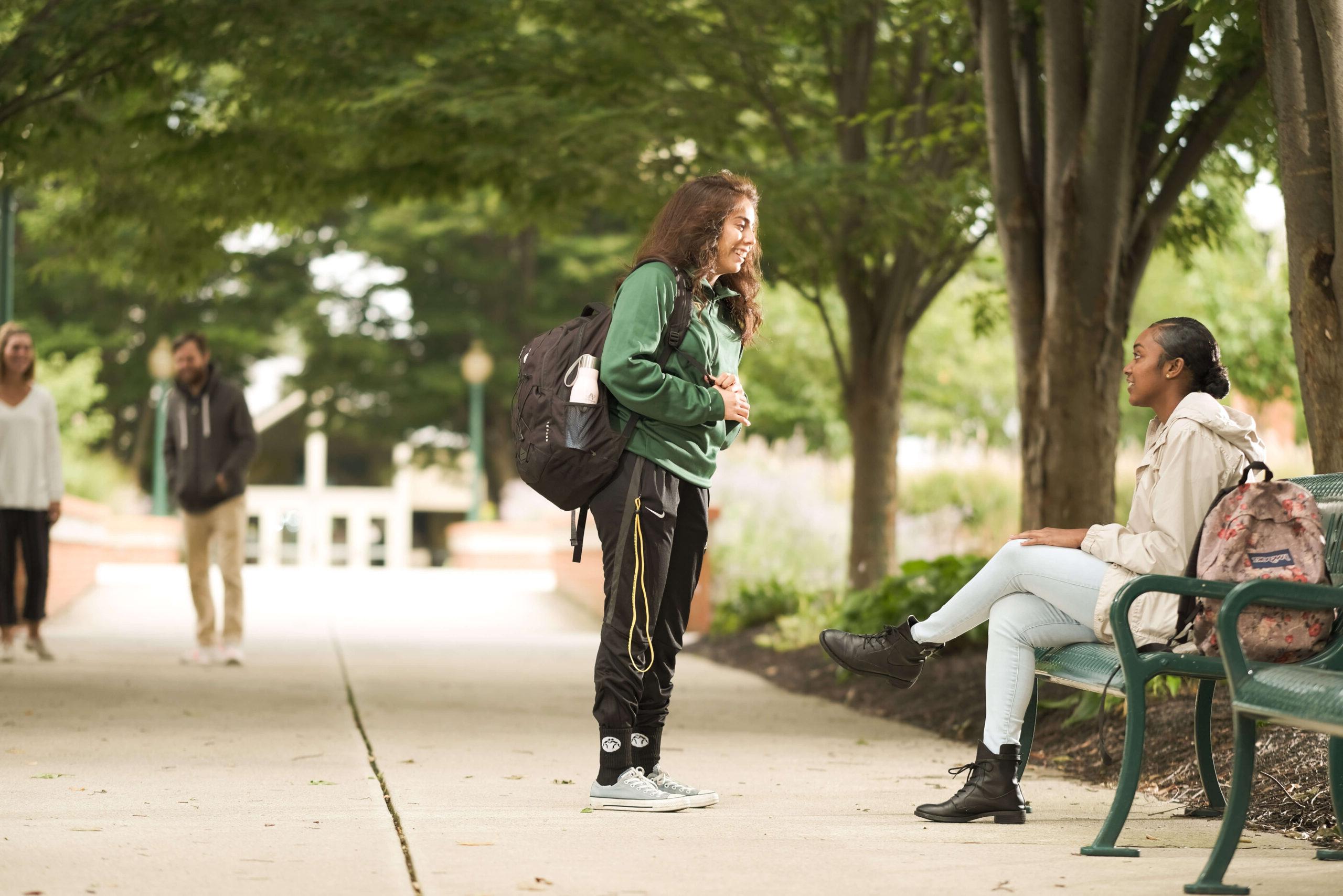 students talking in hayes courtyard